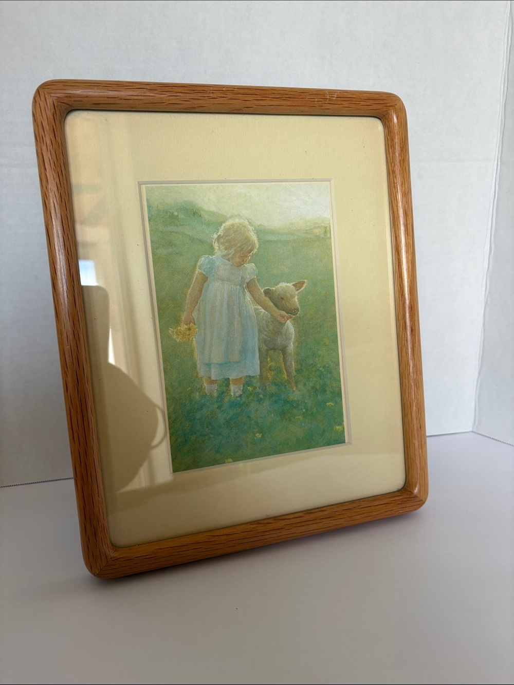 Vintage Homco "In the Meadow" Framed Print Little Girl & Lamb